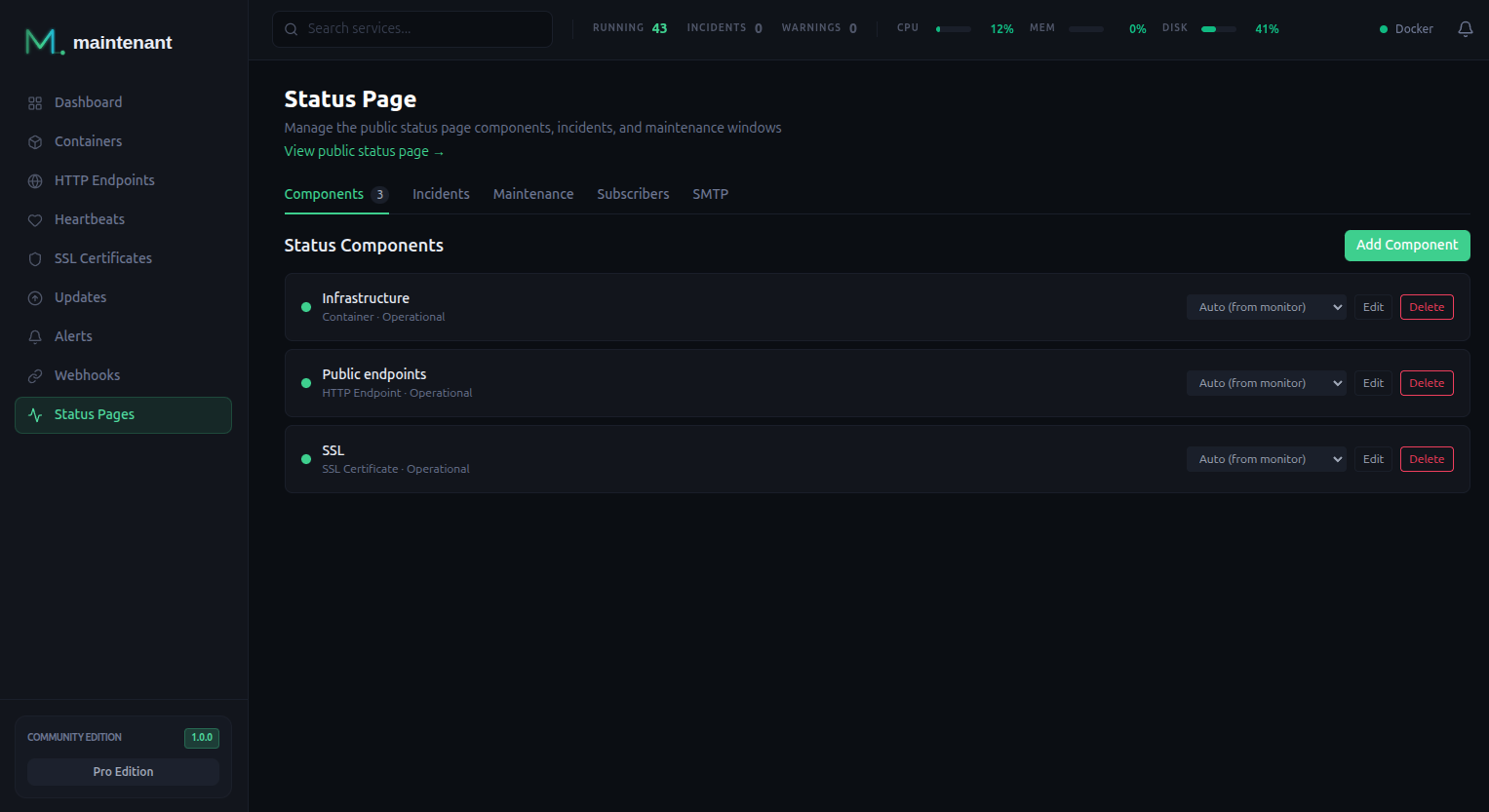 Status Page Configuration